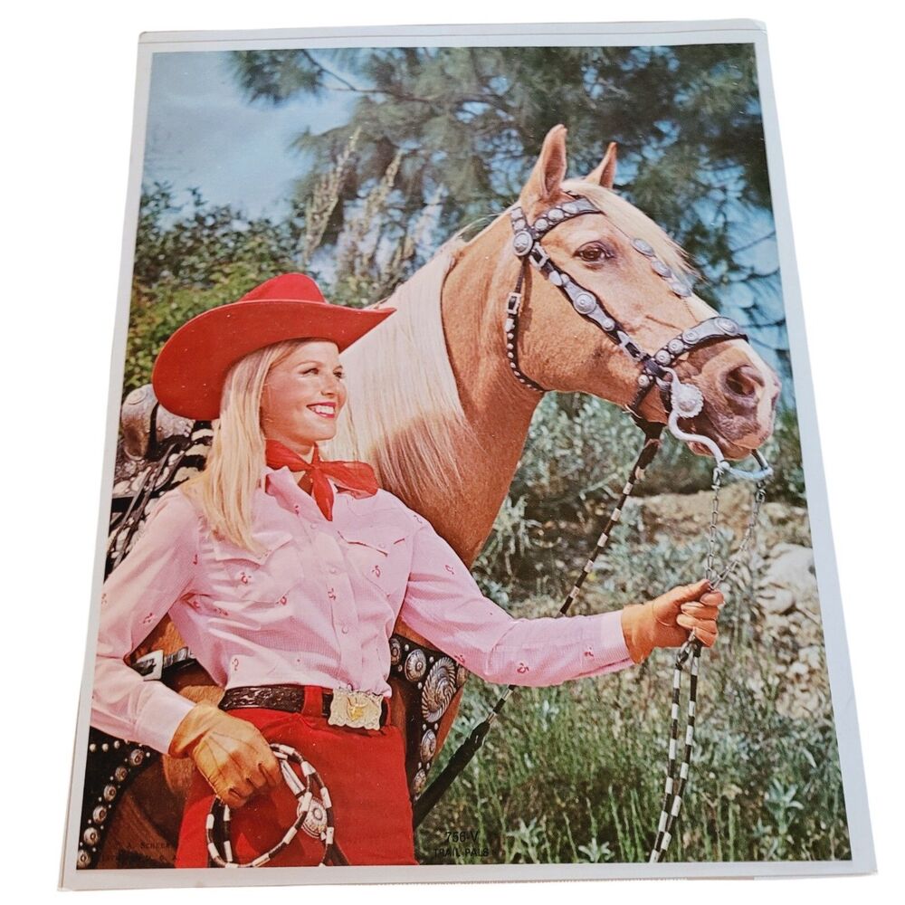 Trail Pals Scheer 10 x 8" Litho Print & Telephone Pad Page Horse Cowgirl 1960s